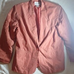 Hello Brian Rust Orange Blazer 100% Silk Women's Medium  One Button